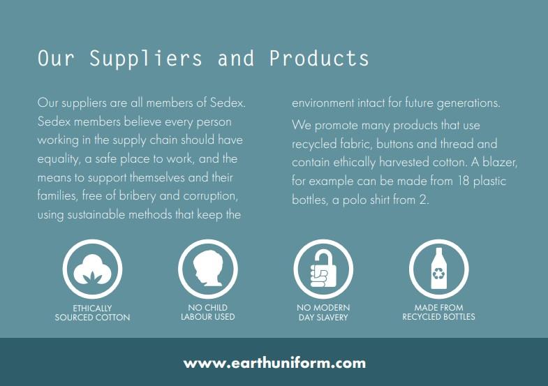Earth Uniform our suppliers and products
